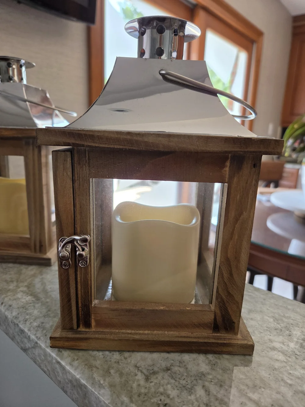 Rustic Wood Lantern Pair with Cream LED Candles
